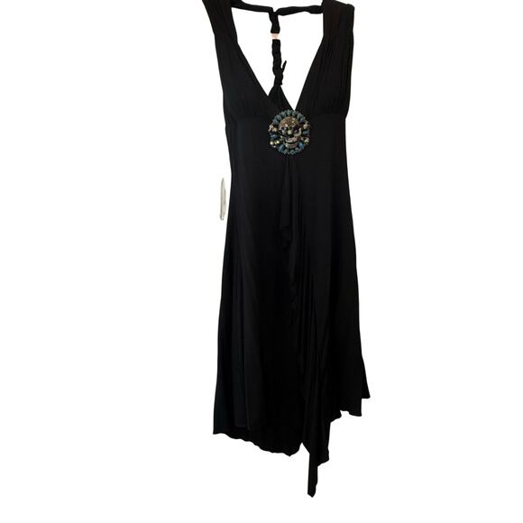 Marine Blu Black Halter Top Dress Knee Length V Neck Skull Size S Small - Picture 1 of 8